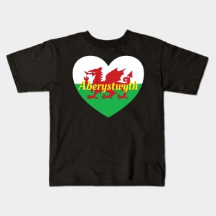 Aberystwyth Wales UK Wales Flag Heart Kids T-Shirt